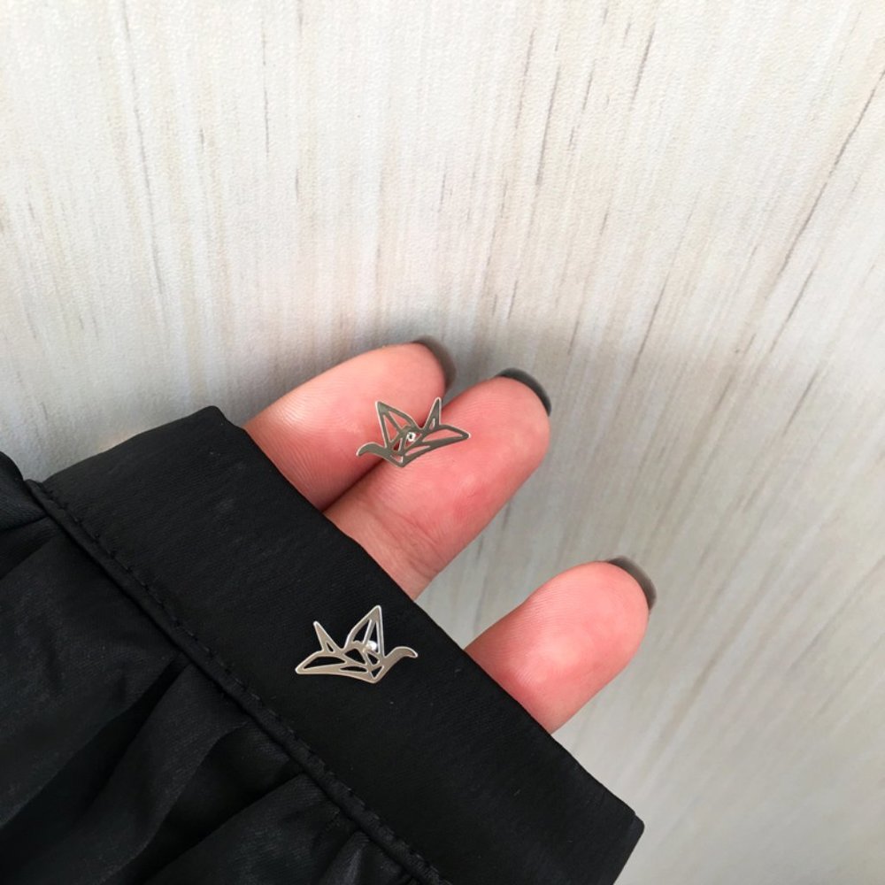 💙Orizuru Paper Crane Bird Art Earrings Origami - Picture 8 of 13